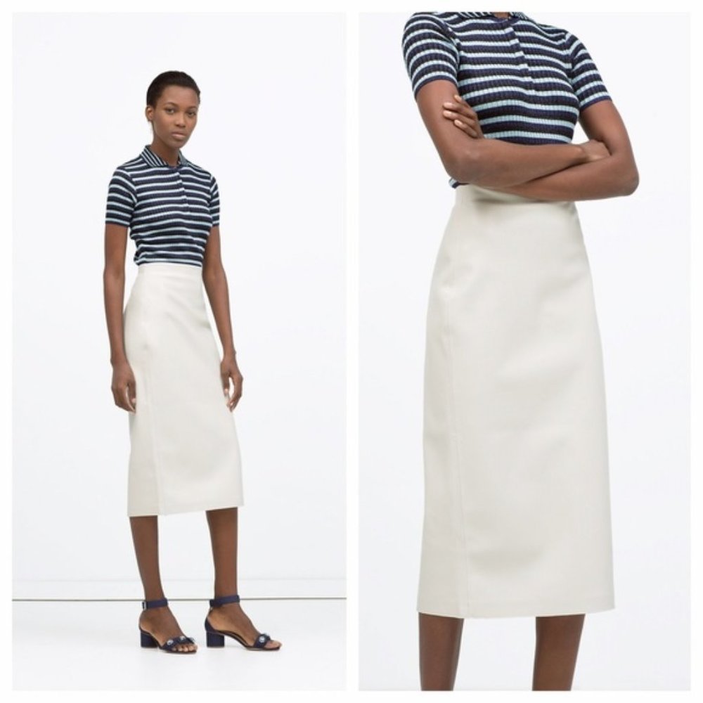 Faux leather midi pencil skirt